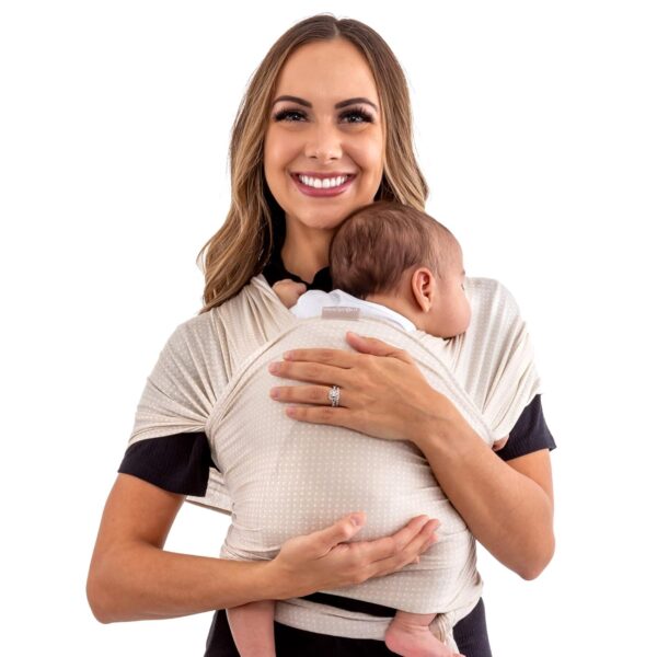 WeeSprout Baby Wrap Carrier – Fular Portabebé Ergonómico para Recién Nacidos e Infantes | Suave, Transpirable y Ajuste Universal Manos Libres, beige polka