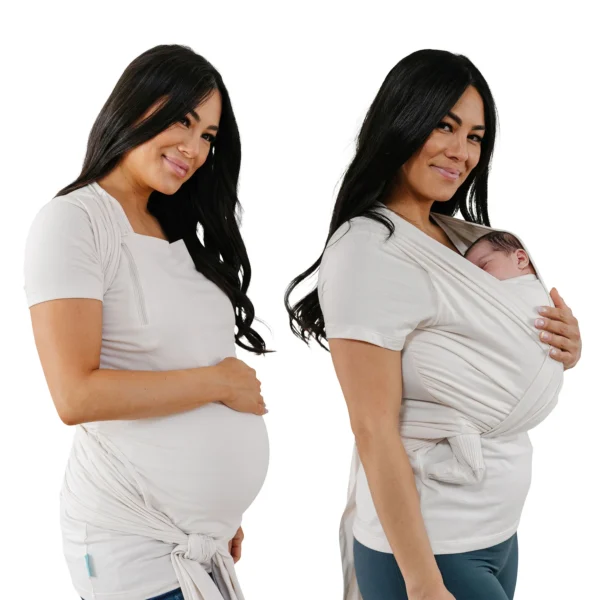 Moby- Bump & Beyond T-Shirt Wrap Ivory Portabebé y Soporte de Emdbarazo – Fular Camiseta 2 en 1 para Mamá y Bebé, ivory/beige, talla S