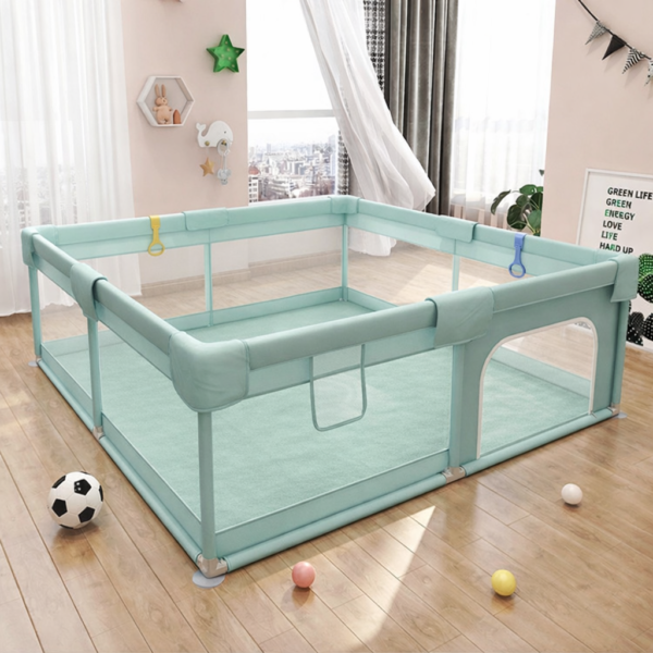 Corral o corralito de Juegos para Bebés con Malla de Seguridad, Puerta con Cremallera y 5 Agarraderas –120x120(64 cm altura) no incluye alfombra, se vende por separado