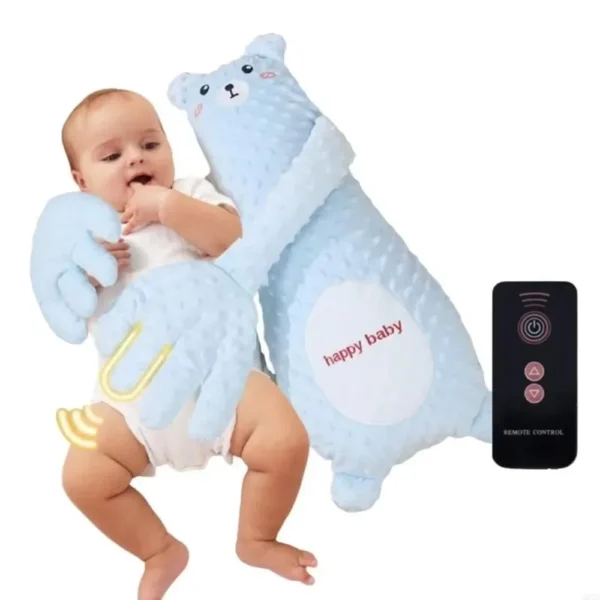 Peluche Calmante para Dormir Bebé con Palmadas Automáticas y Luz – Ayuda Antisobresalto Ajustable, celeste
