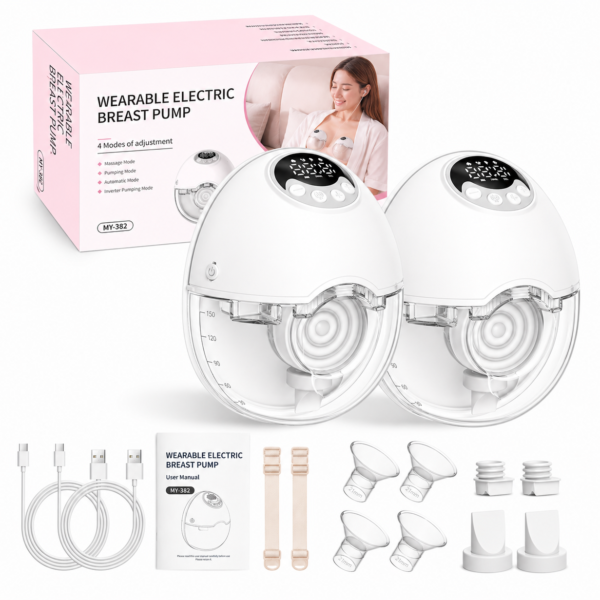 Extractor de Leche Eléctrico Inalámbrico Manos Libres MY-382 | Silencioso, 4 Modos de estimulación y 12 Niveles de potencia, 24, 21 y 19mm, y 2 copas, en blanco