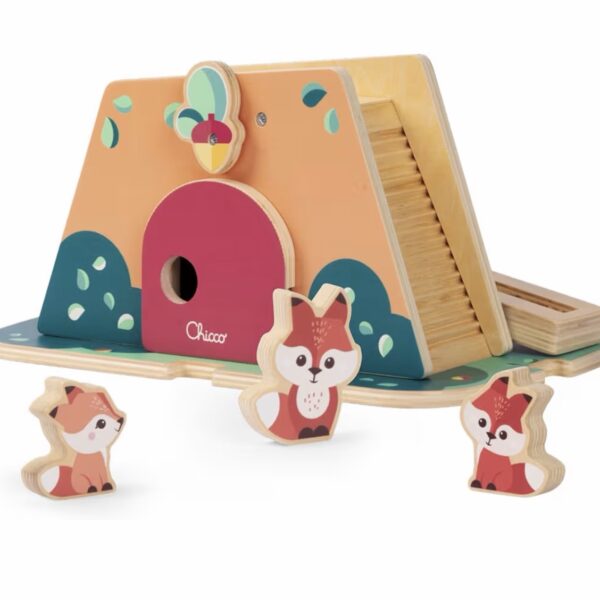 Chicco, Juego de Madera, La Guarida del Zorro, Juego Montessori, 3 Personajes Exclusivos, Actividades de Equilibrio, Descubre el Universo My Wood Friends, Juguete para Niños, 2+ años