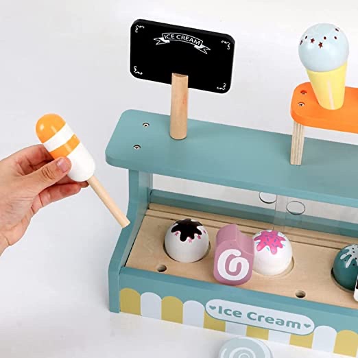 Juego de heladeria en madera - exhibidor con helados