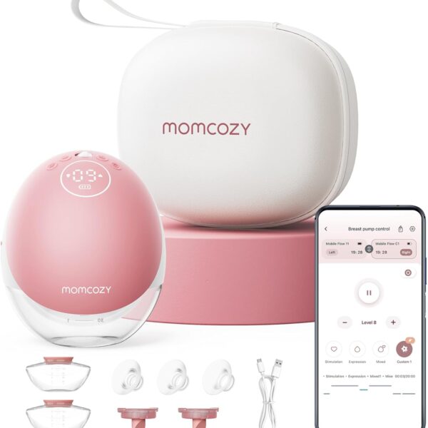 Sacaleches o extractor portátil Momcozy Mobile Flow™ M9 de 24mm, incluye bridas 21/19/17, batería de larga duración, capacidad 150ml, color rojo, una copa