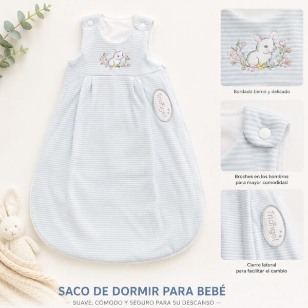 Triangel- Saco de Dormir para Bebé Rayas Celestes con Conejito – 80 cm – 6-18 meses OEKO-TEX®, celeste