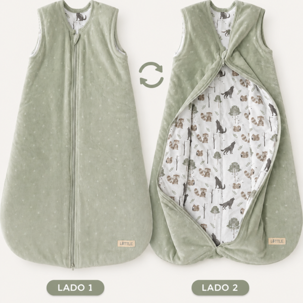 Saco de Dormir Reversible para Bebé TOG 2.5 Verde con Estampado Bosque – Súper Suave y Abrigado, 90cm