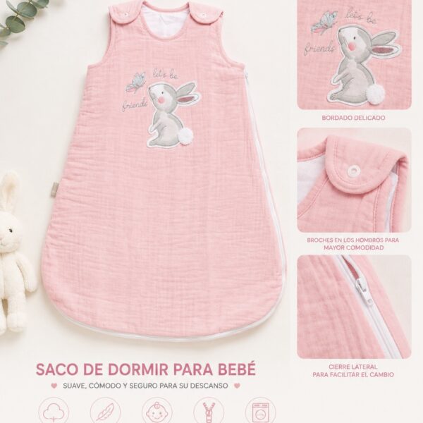 Saco de Dormir para Bebé Rosa con Conejito – 110 cm, 3 a 5 años, 2 TOG