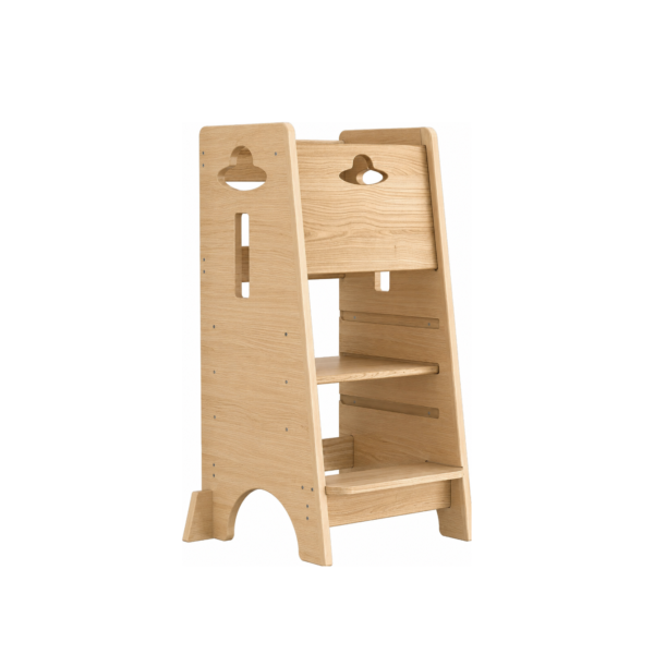 Torre de Aprendizaje Montessori Ajustable de 3 Niveles | Torre de Cocina para Niños con Protección Anticaídas | Madera Natural