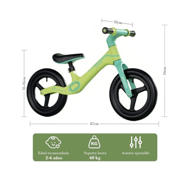 Bicicleta de Equilibrio para Niños de 18 meses A 6 Años con Asiento Ajustable, Bicicleta Sin Pedales Muy Ligera, 12 pulgadas, verde y turquesa