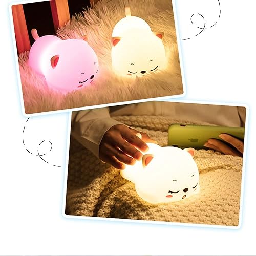 Lámpara LED Infantil de Silicona Recargable USB Luz Nocturna Decorativa, gato