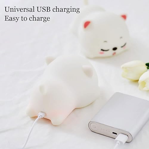 Lámpara LED Infantil de Silicona Recargable USB Luz Nocturna Decorativa, gato