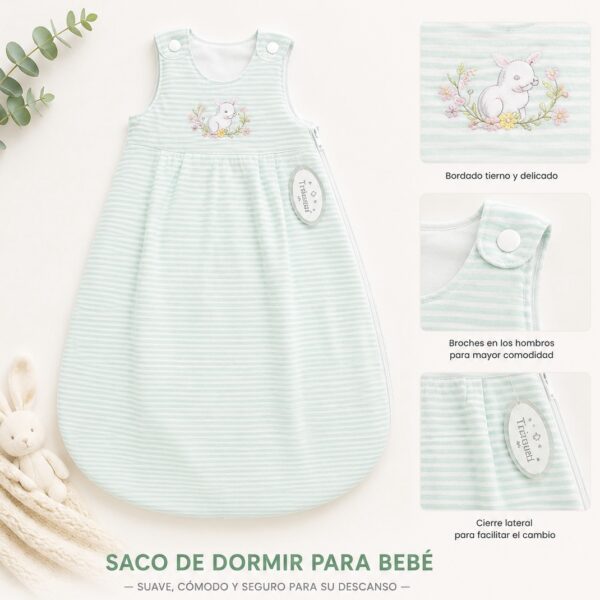 Triangel- Saco de Dormir para Bebé Rayas Celestes con Conejito – 80 cm – 6-18 meses OEKO-TEX®, verde