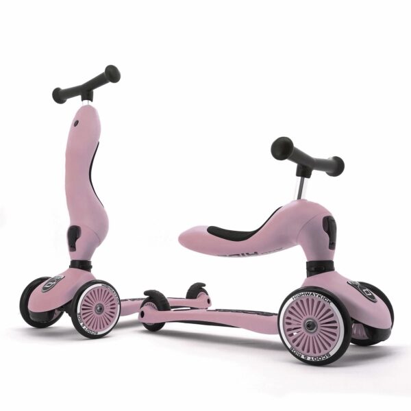 Scoot & Ride Highwaykick 1 – Scooter 2 en 1 con asiento para niños (1 a 5 años) | Balance y diversión segura, rosa