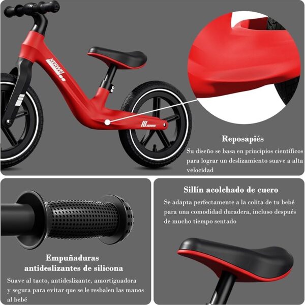 Bicicleta de Equilibrio para Niños de 18 meses A 6 Años con Asiento Ajustable, Bicicleta Sin Pedales Muy Ligera, 12 pulgadas, rojo