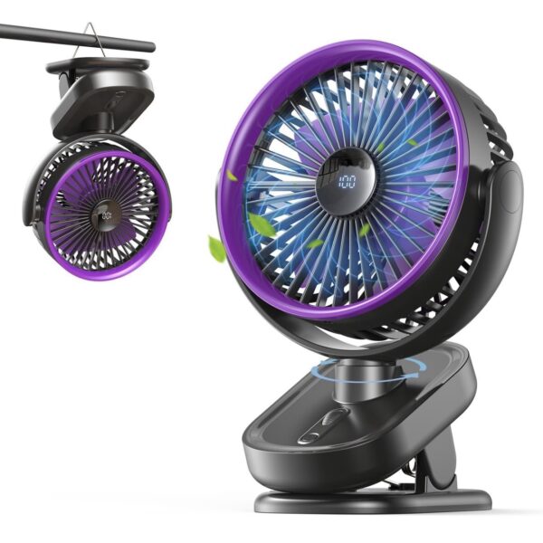 Ventilador Multifuncional 4 en 1 Recargable con Pantalla LED y Clip, perfecto para choches– 10000mAh, negro