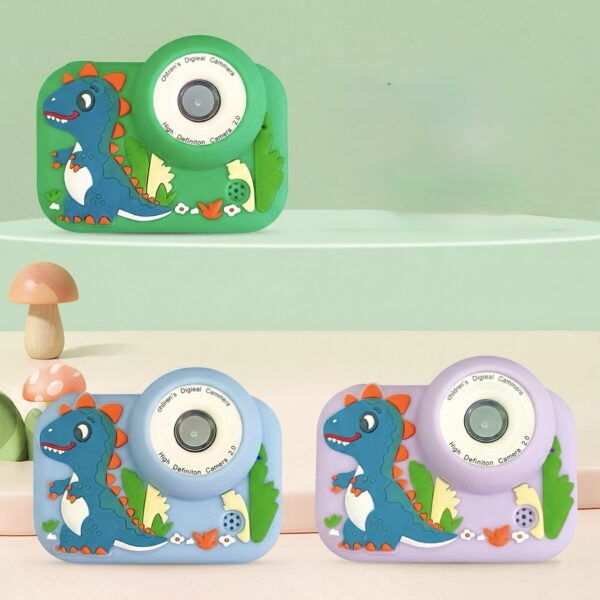 Cámara Digital Infantil Recargable con Doble Cámara y Funda de Silicona | Fotos, Selfies y Videos para Niños, dinosaurio
