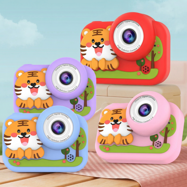 Cámara Digital Infantil Recargable con Doble Cámara y Funda de Silicona | Fotos, Selfies y Videos para Niños, tigre