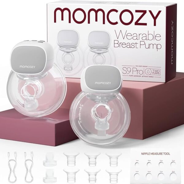 Momcozy S9 Pro - Extractor de leche portátil mejorado, diseño manos libres con batería extendida y pantalla LED, bomba portátil eléctrica doble con 2 modos y 9 niveles, 24mm, paquete de 2