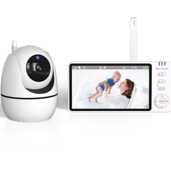 Monitor para Bebé con Cámara HD y Pantalla de 5 Pulgadas Incluida – Visión Nocturna, Audio Bidireccional, Sensor de Temperatura, Zoom 2X, Canciones de Cuna y Alarma de Alimentación