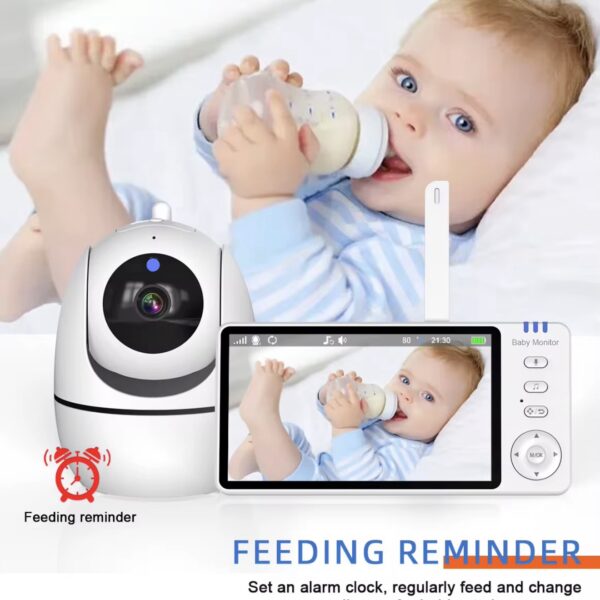 Monitor para Bebé con Cámara HD y Pantalla de 5 Pulgadas Incluida – Visión Nocturna, Audio Bidireccional, Sensor de Temperatura, Zoom 2X, Canciones de Cuna y Alarma de Alimentación