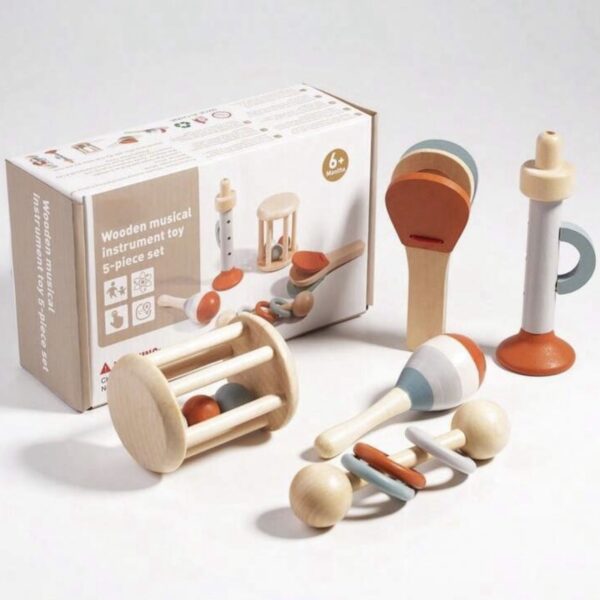 Set de Instrumentos Musicales de Madera para Bebé y Niño – Juguetes Sensoriales Montessori 5 Piezas