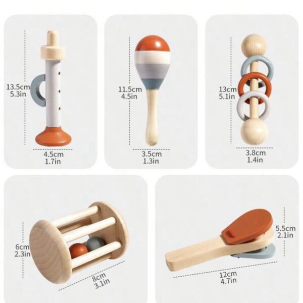 Set de Instrumentos Musicales de Madera para Bebé y Niño – Juguetes Sensoriales Montessori 5 Piezas