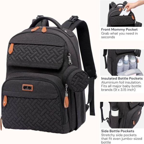 BabbleRoo Mochila para pañales – Bolsa de pañales grande de viaje para bebé con cambiador, bolsas de bebé impermeables para mamá y papá, bolsas unisex con funda para chupete, correa de equipaje