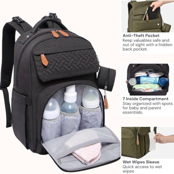 BabbleRoo Mochila para pañales – Bolsa de pañales grande de viaje para bebé con cambiador, bolsas de bebé impermeables para mamá y papá, bolsas unisex con funda para chupete, correa de equipaje