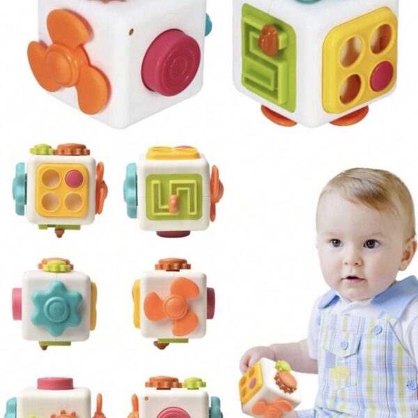 Cubo Sensorial Montessori para Bebé 6 en 1 con Pop It, Engranajes, Laberinto, Botones y Spinner
