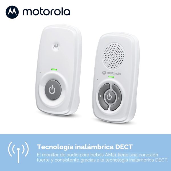 Motorola Nursery AM21 Monitor de Audio para Bebé de Largo Alcance, Sin Wi-Fi, Conexión Privada DECT, Control de Volumen, Detección de Llanto y Unidad Portátil