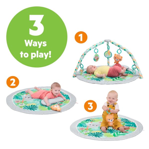 Bright Starts Wild Rainforest FoldAway Activity Gym, Tapete de Juego para Bebé con 7 Juguetes Sensoriales, Barra Plegable, Bolsa de Viaje y Diseño de Selva Tropical