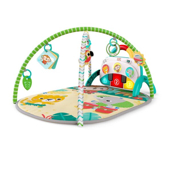 Bright Starts Groovin' Kicks Piano Gym 4 en 1 | Gimnasio de Actividades para Bebé con Piano Musical, Luces, Más de 90 Canciones y 5 Juguetes Sensoriales