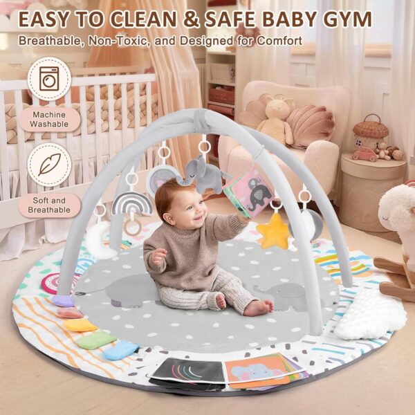 Gimnasio de Actividades para Bebé con 7 Juguetes Desmontables, Almohada de Nube, Tarjetas de Hitos, Tapete Lavable y Desarrollo Sensorial de 0 a 18 Meses – Elefante Gris