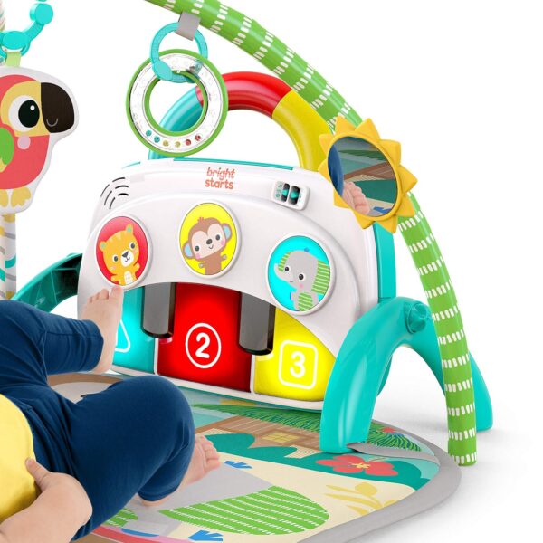 Bright Starts Groovin' Kicks Piano Gym 4 en 1 | Gimnasio de Actividades para Bebé con Piano Musical, Luces, Más de 90 Canciones y 5 Juguetes Sensoriales