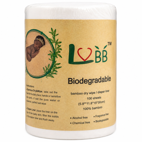 Forros Desechables para Pañales de Tela de Bambú LVBB – 100 Hojas Biodegradables, Suaves y Sin Fragancia, liners para pañales reutilizables