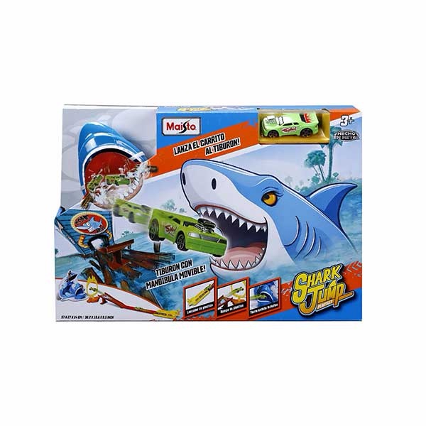 Maisto Shark Jump Playset | Pista de Lanzamiento con Tiburón y Carro Metálico | Juego de Acrobacias para Niños 3+
