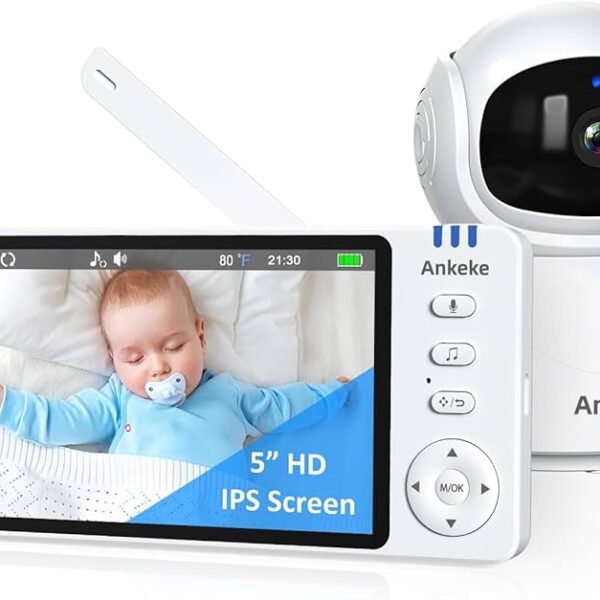 Ankwke - Monitor para Bebé con Cámara y Pantalla IPS HD de 5” | Sin WiFi | Visión Nocturna, Audio Bidireccional y Detección de Movimiento