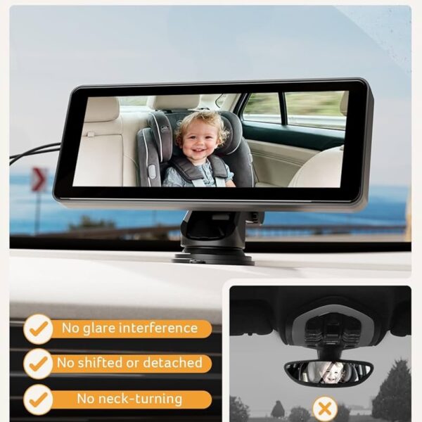 Cámara para Bebé en Automóvil Acer con Pantalla LCD IPS de 6.86” | Visión Nocturna 1080P, Rotación 360°, Instalación Fácil y Monitoreo Seguro del Asiento Trasero