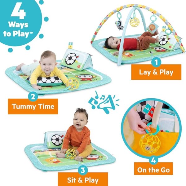 Bright Starts Grip & Kick Oball Gimnasio de Actividades para Bebé | Centro de Juegos Interactivo con Luces, Sonidos y Almohada para Tummy Time | Recién Nacido en Adelante