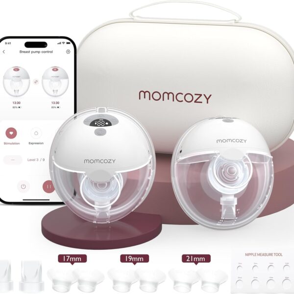 Sacaleches o extractor portátil Momcozy M5 de 24mm, incluye bridas 21/19/17, batería de larga duración, capacidad 160ml, color gris, doble copa