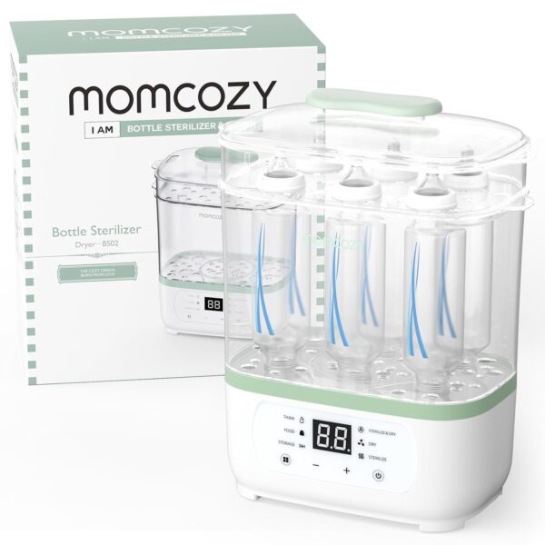 Esterilizador a vapor de biberones 8 en 1, verde y blanco