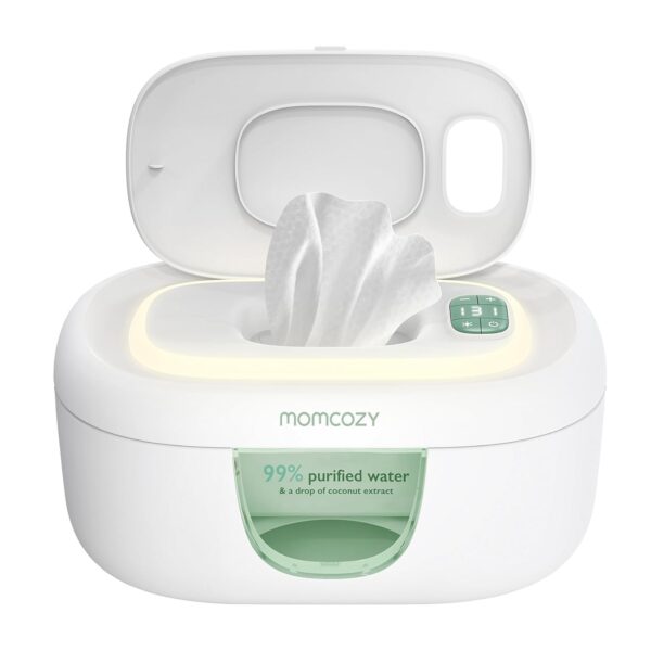 Calentador de toallitas Momcozy para bebé, diseño innovador de resorte, dispensador de toallitas de gran capacidad, calentamiento rápido y uniforme, 4 modos de control de temperatura