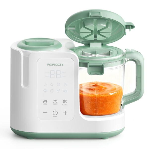 Momcozy AutoMeal Procesador de Alimentos para Bebés – Procesador de Alimentos de Vapor y Mezcla Automática de Un Solo Paso, Taza Grande de 15 oz y Diseño de 6 Cuchillas, Autolimpieza, Configuraciones