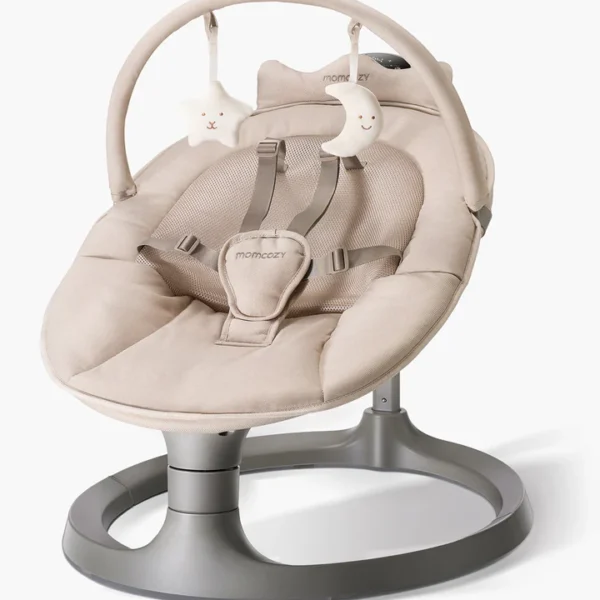Mecedora Eléctrica Momcozy 2 en 1 para Bebé, Sistema de Soporte de Doble Brazo y Movimientos Inspirados por los Padres, Convertible a Asiento para Niños Pequeños hasta 66 libras, Altura Ajustable
