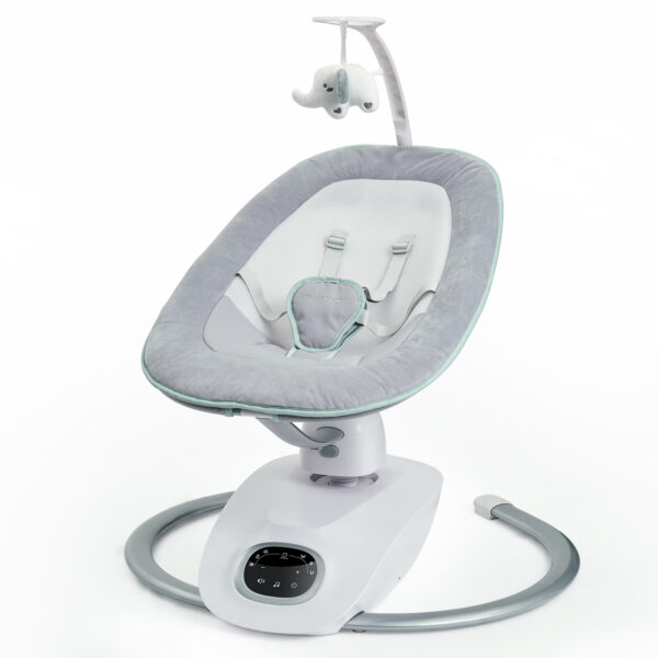 Mecedora eléctrica para bebé, asiento giratorio de 180°, 6 movimientos de balanceo similares a los padres y 4 velocidades, control remoto, funda lavable a máquina