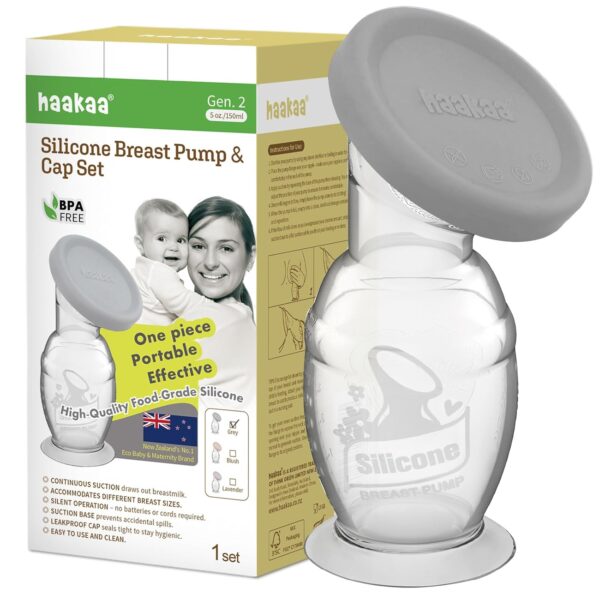 Haakaa Sacaleches Manual de Silicona Gen.2 150 ml (5 oz) con Tapa de Silicona | Extractor de Leche Materna de Una Pieza