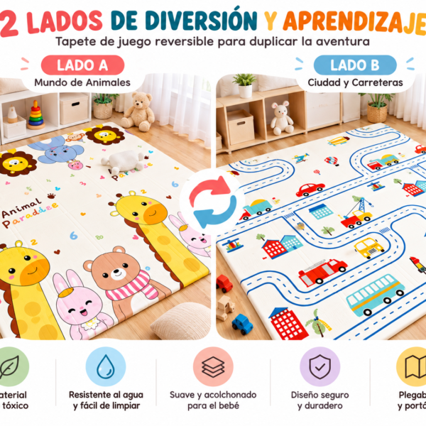 Alfombra Plegable para Bebé 150 × 180 cm | Reversible, Impermeable y Antideslizante