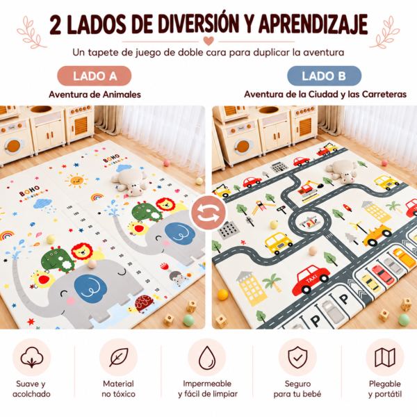Alfombra Plegable para Bebé 180 × 200 cm | Reversible, Impermeable y Antideslizante