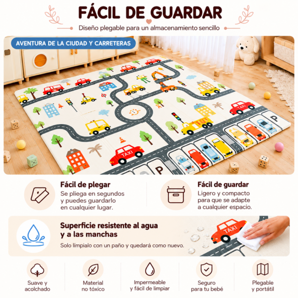 Alfombra Plegable para Bebé 180 × 200 cm | Reversible, Impermeable y Antideslizante