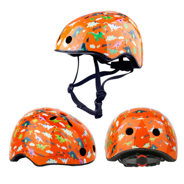 Casco de Seguridad Infantil para Bicicleta, Scooter y Patines | talla S (48-53cm) – Dinosaurios anaranjado